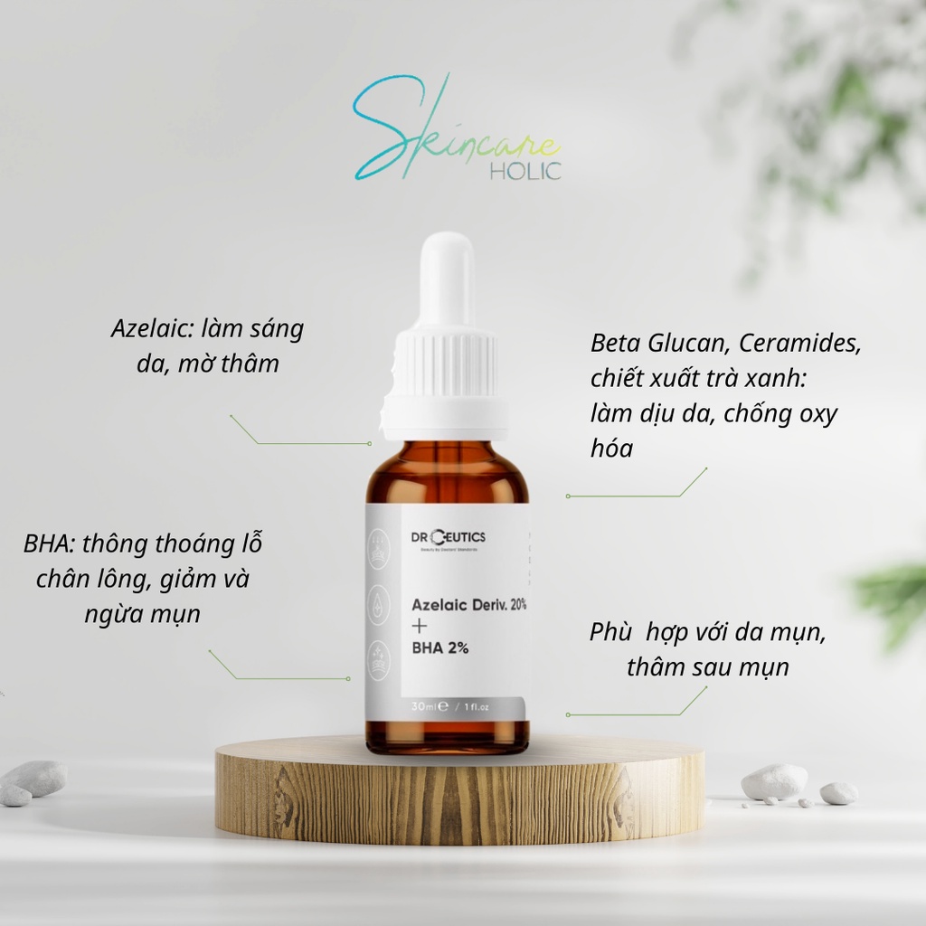 Serum DrCeutics Azelaic Deriv. 20% + BHA 2% Tinh Chất Giảm Mụn_Mờ Thâm - Chai 15ml