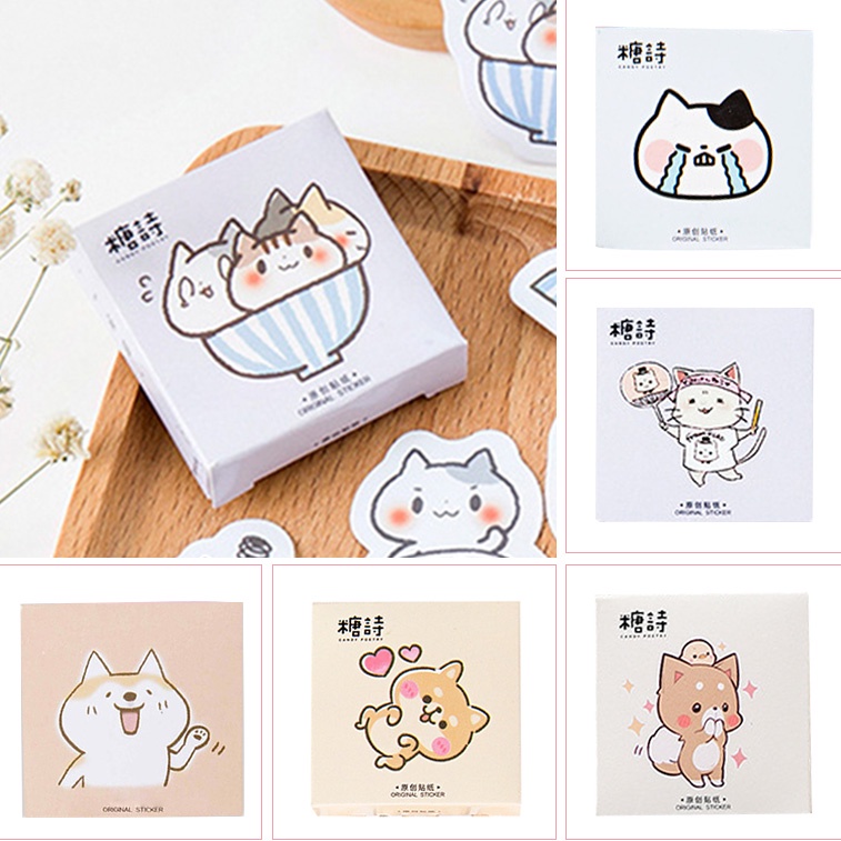 Set 45 miếng dán trang trí hình mèo hoạt hình đáng yêu