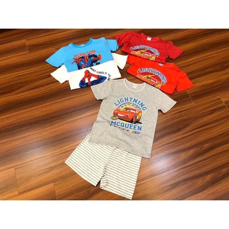 BBT004 - Bộ cộc tay mùa hè bé trai hình siêu nhân người nhện ,ô tô ( size 1-5y)