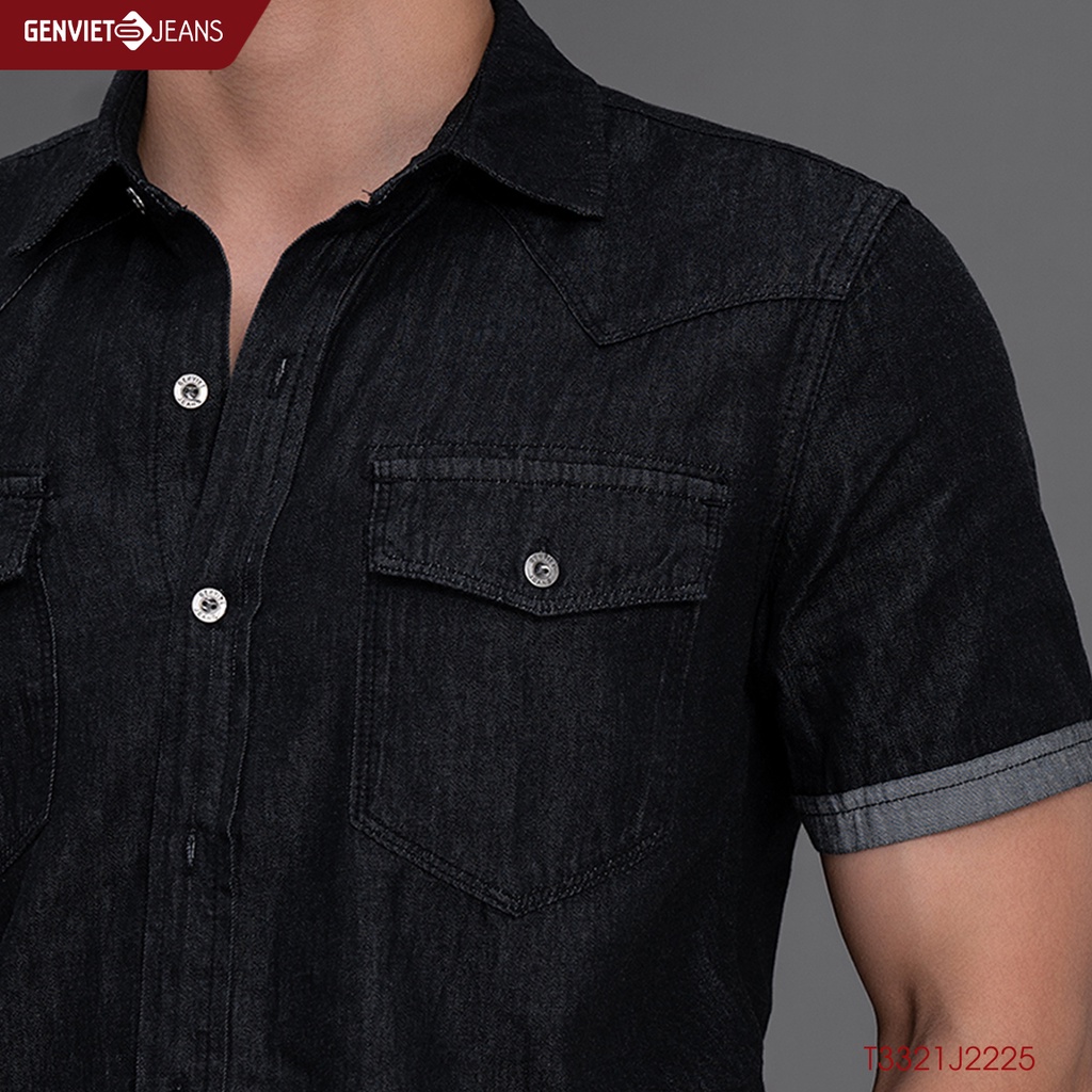 Áo Sơ Mi Jeans Cộc Tay Nam Basic GENVIET Trẻ Trung Nam Tính Chất Bò Mềm Cao Cấp T3321J2225
