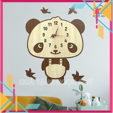 Đồng Hồ Treo Tường Bé Gấu Đầu To, Đồng Hồ Handmade Bằng Gỗ