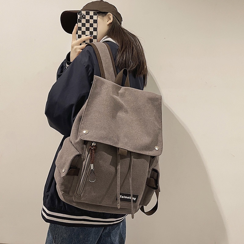 Ba Lô Vải Canvas Sức Chứa Lớn Phong Cách Retro Đơn Giản Dành Cho Học Sinh Sinh Viên Nam Nữ