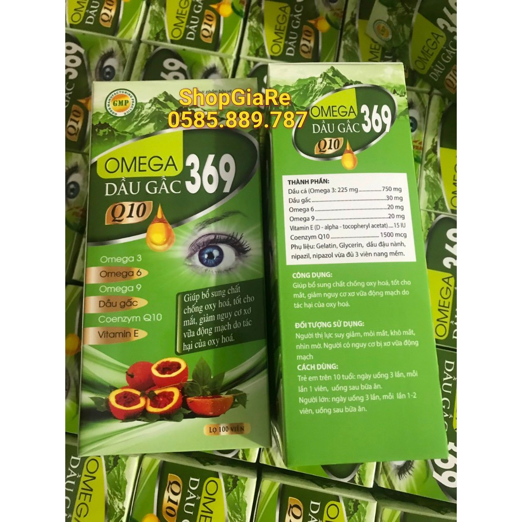 Omega 369 dầu gấc Q10 chứa dầu cá, dầu gấc, bổ sung vitamin làm đẹp da, chống lão hóa, giảm nhức mắt,mỏi mắt, tốt tim mạ