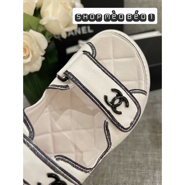 Sandal cn quai dán ngang viền đen đế bằng fullbox