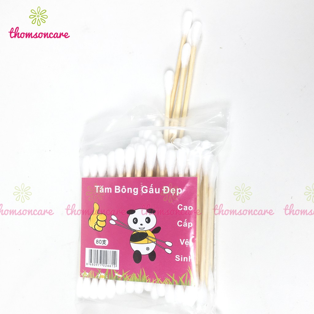 Combo 3 gói Tăm bông trẻ em gói 80 chiếc bông ngoáy tai, vệ sinh tai cho bé