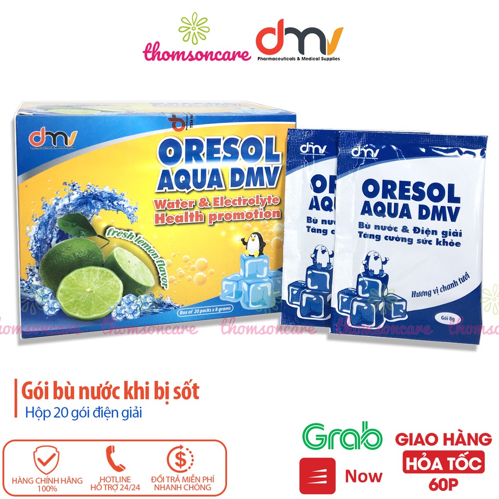 Bột điện giải Oresol bù nước khi ốm sốt, chơi thể thao - Oresol DMV Hộp 20 gói hương chanh giải khát