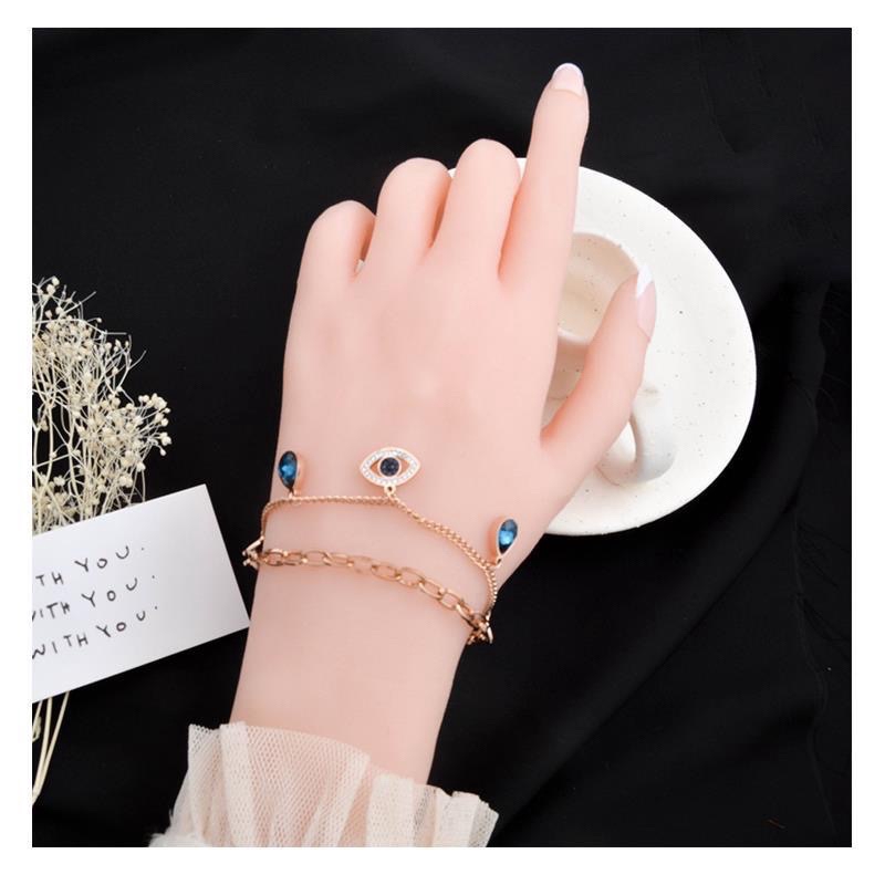 Vòng Đeo Tay Hai Lớp Bằng Thép Titan Mạ Vàng Hồng 18K / Vàng Hồng / Bạc Thiết Kế Hình Mắt Quỷ Độc Đáo Phong Cách Âu Mỹ Sang Trọng
