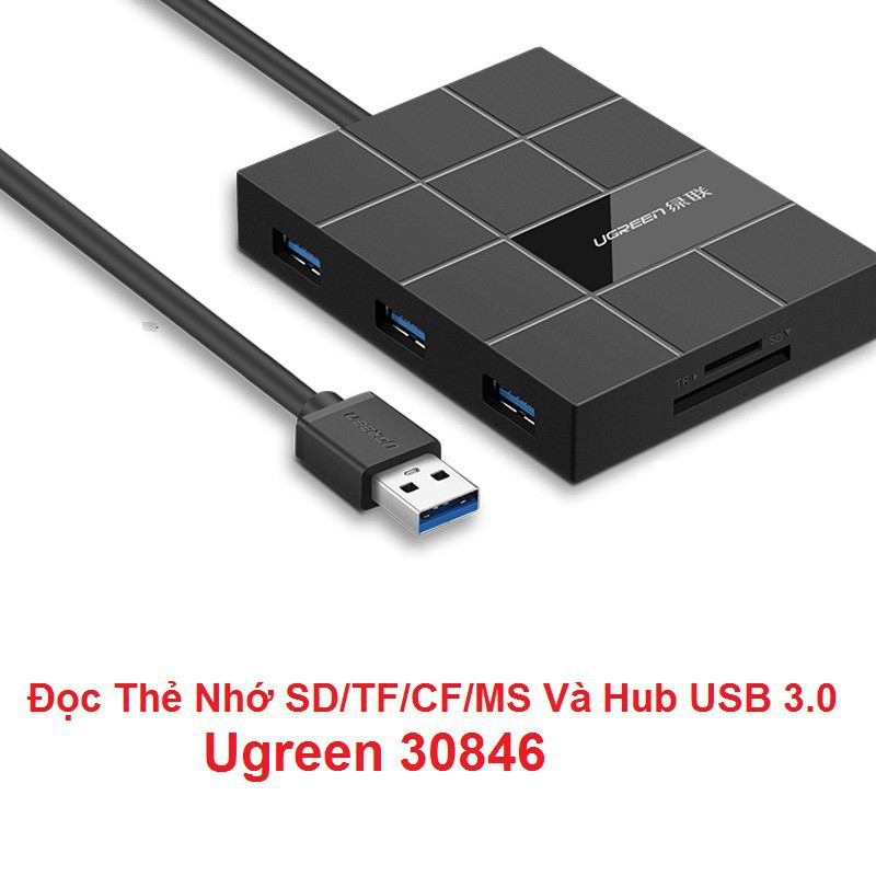 Đọc Thẻ Nhớ SD/TF/CF/MS Và Hub USB 3.0 Ugreen 30846 chính hãng,màu đen