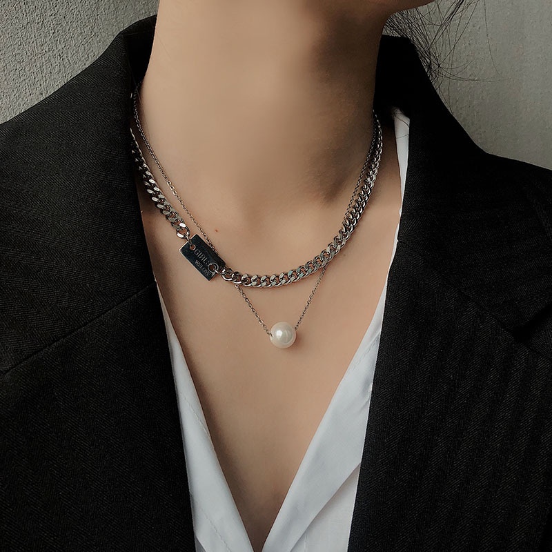 [Augustcloth | AugustJewelry] Dây chuyền/ vòng cổ hợp kim 1 mắc xích mặt thẻ chữ nhật 1 dây mảnh có hạt phong cách Hàn Q