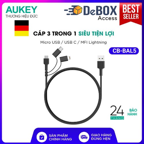 Combo AUKEY Sạc FULL Cho Mọi Thiết Bị, Sạc Dự Phòng PB-N73 Sạc nhanh Type C 15W + Cáp Sạc 3 in 1 MFi CB-BAL5 chính hãng