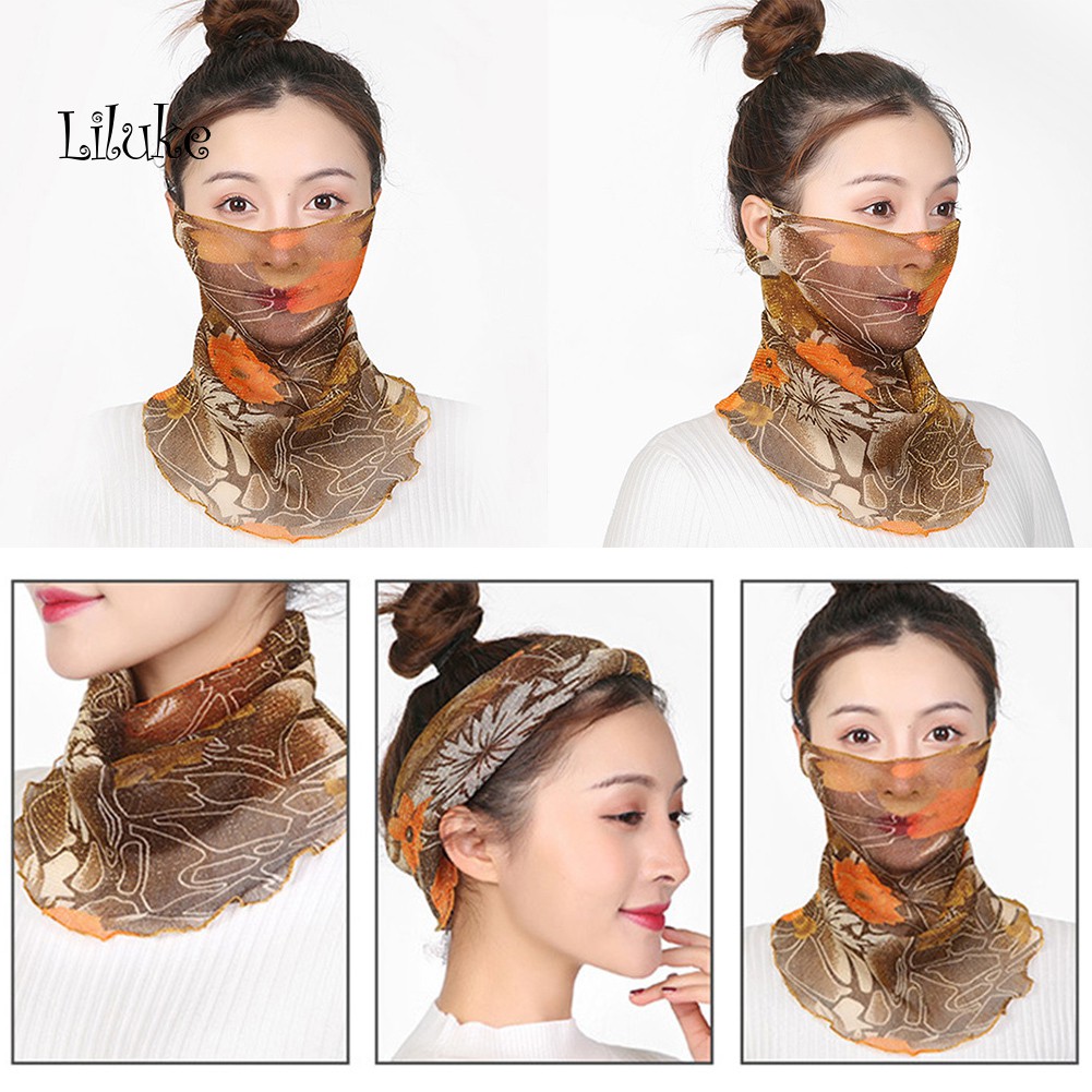 Khăn Choàng Cổ Kiêm Khẩu Trang Chống Tia UV In Họa Tiết Hoa Thoáng Khí Dành Cho Nữ