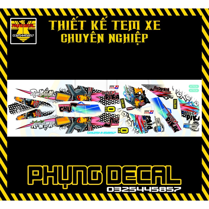 ( Quí khách vui lòng mang ra tiệm cho thợ dán ) Tem sirius pikachu trắng