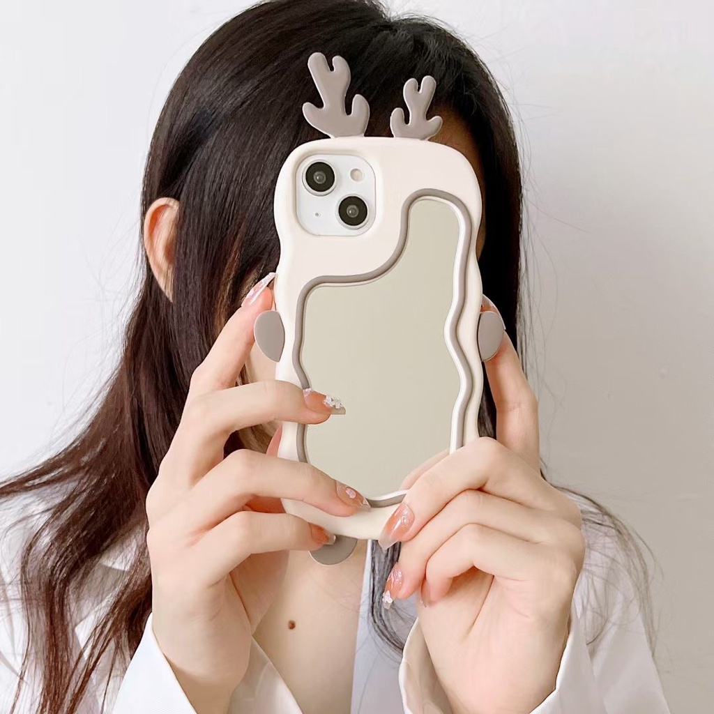 Ốp Điện Thoại silicone Mềm Mặt Gương Họa Tiết Hươu Cho Iphone 14proamx 12 pro max 11 pro max 13proamx plus