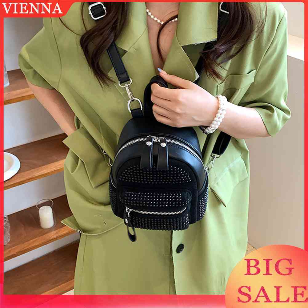 Ba Lô Du Lịch Mini Đính Đá Lấp Lánh Hợp Thời Trang Cho Nữ (Màu Đen)