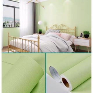 10 mét giấy dán tường sẵn keo trơn màu xanh lá