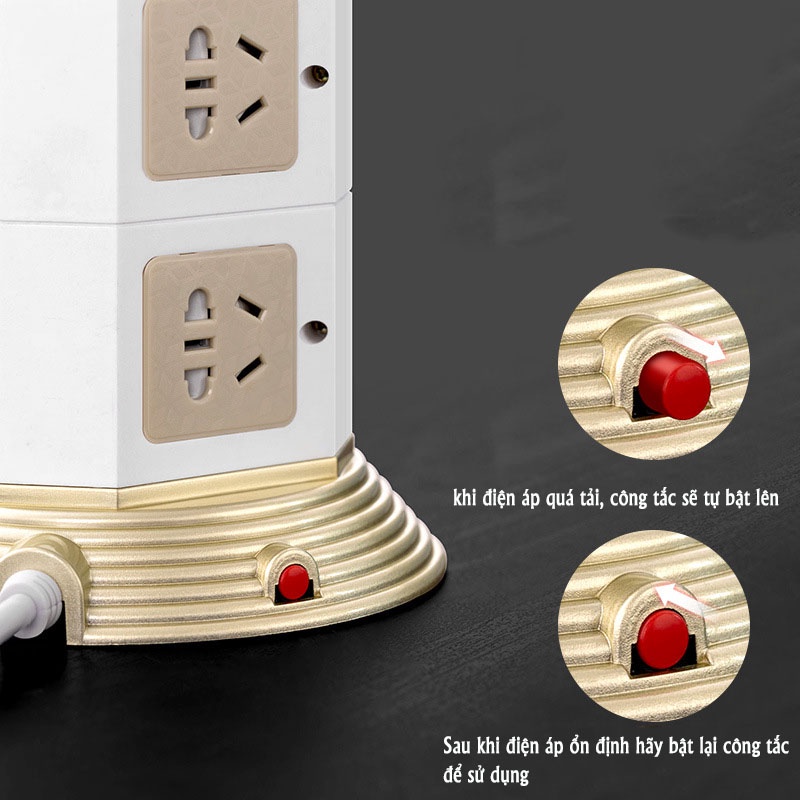 Ổ cắm điện đa năng có đèn ngủ nhiều tầng, kèm cổng sạc USB, công tắc tắt bật thông minh, dây dài 2.8m an toàn chống giật