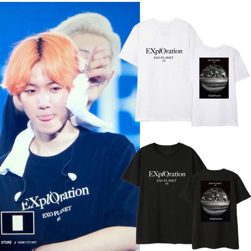 Áo thun tay ngắn dáng rộng in chữ Exo phong cách Hàn Quốc cho nam