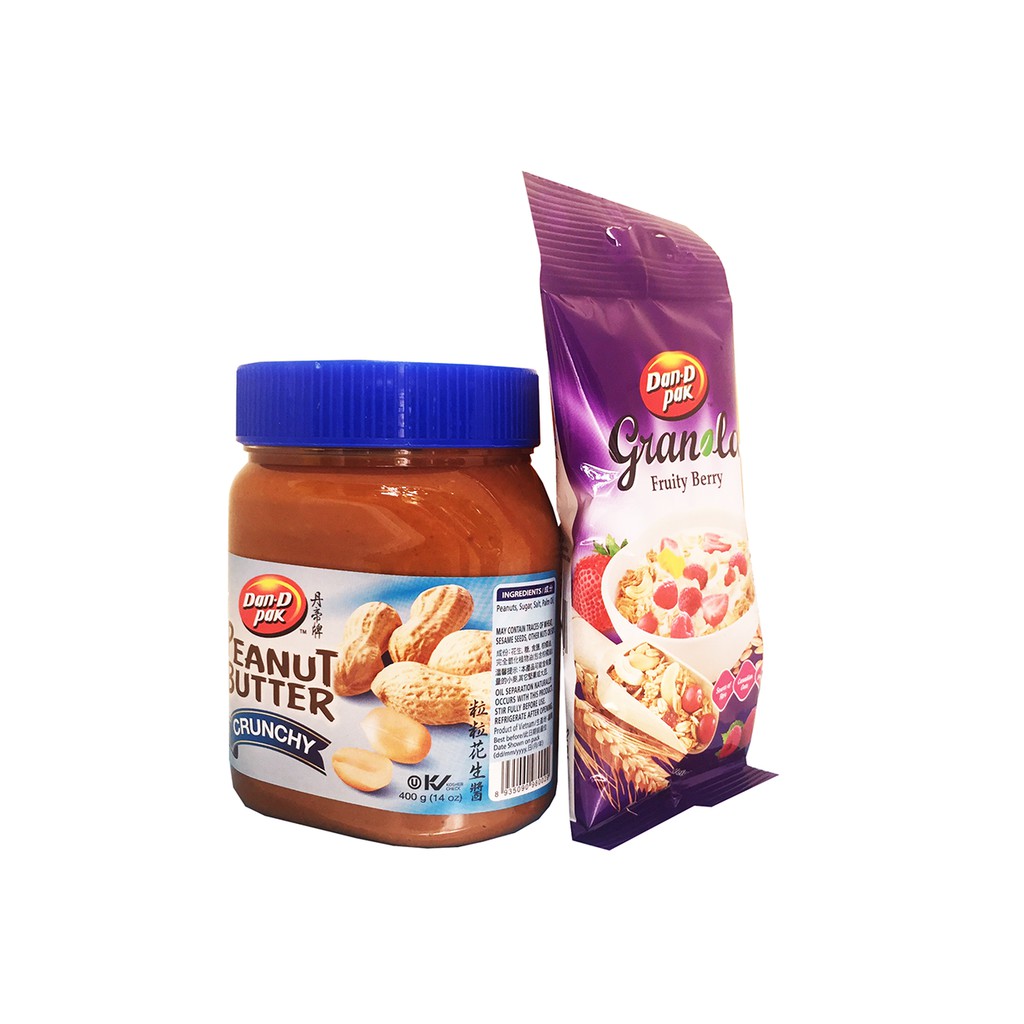 Combo Bơ đậu phộng Crunchy (hạt nhỏ) và 1 gói Granola 40g  DAN D PAK KHÔNG CHẤT BẢO QUẢN, NGUYÊN LIỆU HỮU CƠ 100%
