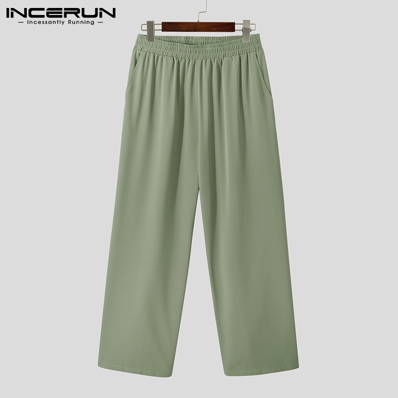 Quần dài INCERUN ống rộng màu sắc đơn giản cho nam