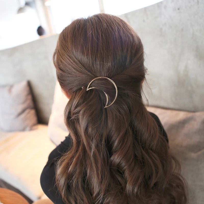 Kẹp tóc kim loại hình mặt trăng ngôi sao thời trang đơn giản cho nữ