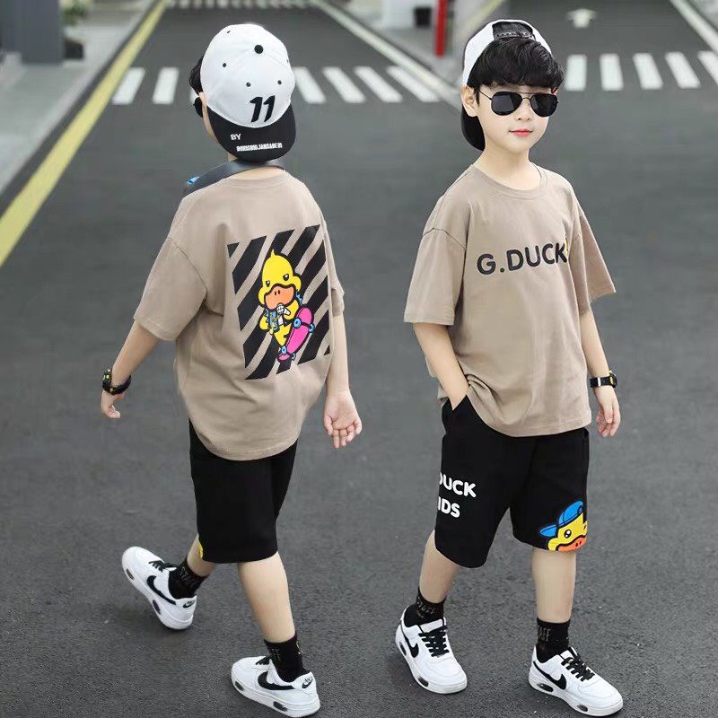 Quần áo trẻ em BABEKIDS,Đồ bộ bé trai cotton hình in Vịt sọc G.DUCK KIDS,thời trang cho trẻ em từ 13đến 50kg