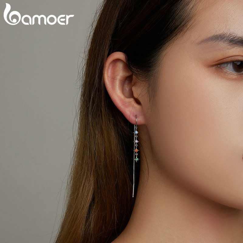 Đôi bông tai Bamoer bạc 925 đính đá zircon thời trang thanh lịch dành cho nữ