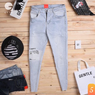 Quần jean nam xanh nhạt rách gối chất bò cao cấp co dãn 4 chiều cực đẹp, quần rin nam đẹp 3D88 MẪU MỚI