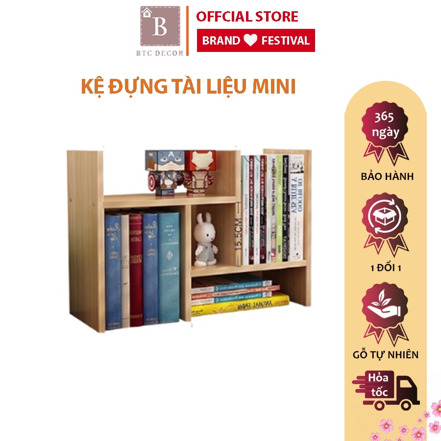 Kệ Sách Gỗ Để Bàn Làm Việc BTC DECOR - Kích Thước 54cm x 20cm x 35 - Bảo Hành 6 Tháng