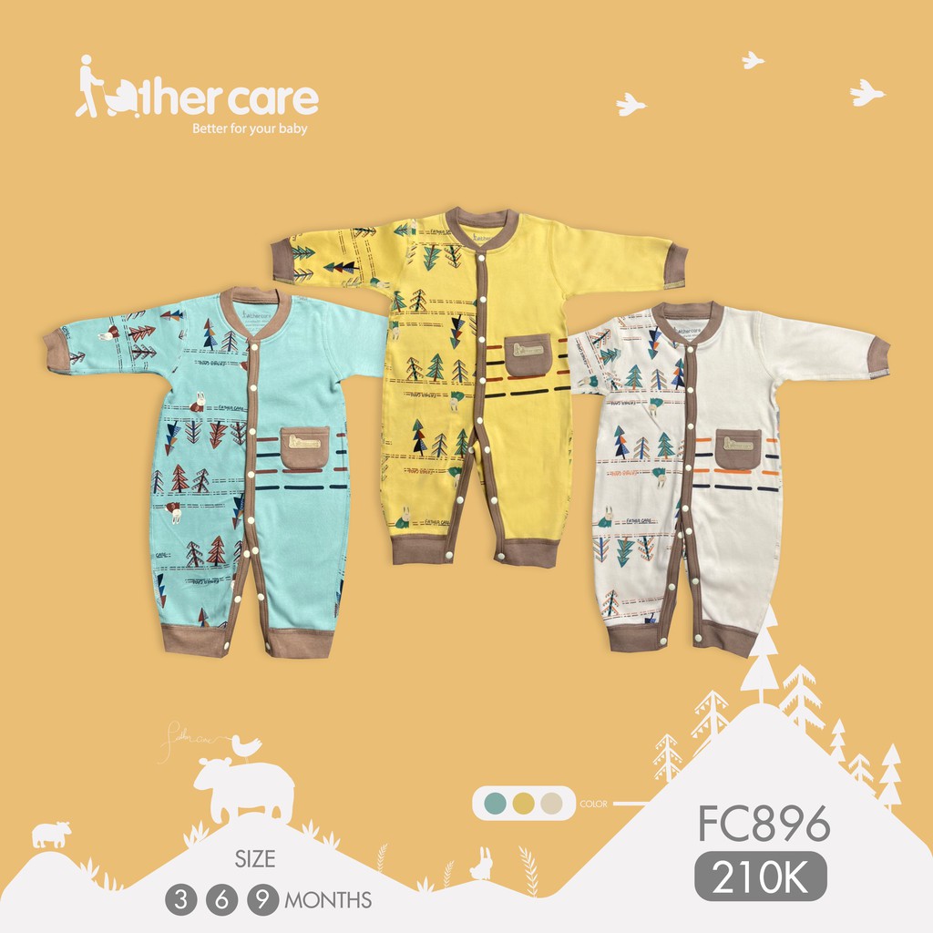 Bộ Body sơ sinh Cài Giữa FatherCare Nỉ - Thỏ &amp; Cây FC896