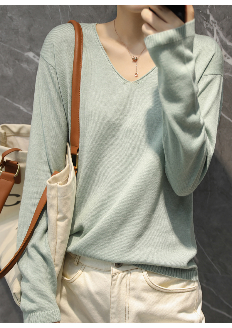 Áo len cashmere mỏng chui đầu tay dài cổ chữ V màu sắc đơn giản dễ phối đồ thời trang 2020 | BigBuy360 - bigbuy360.vn