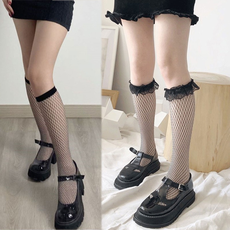 Xiangbao Tất Lưới Cỡ Nhỏ Họa Tiết Houndstooth Phong Cách Harajuku Cho Nữ Sinh