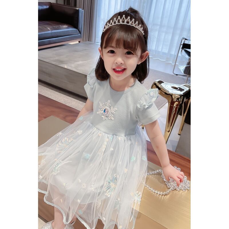 Đầm NgắN Tay PhốI LướI ThờI Trang Cho Bé GáI