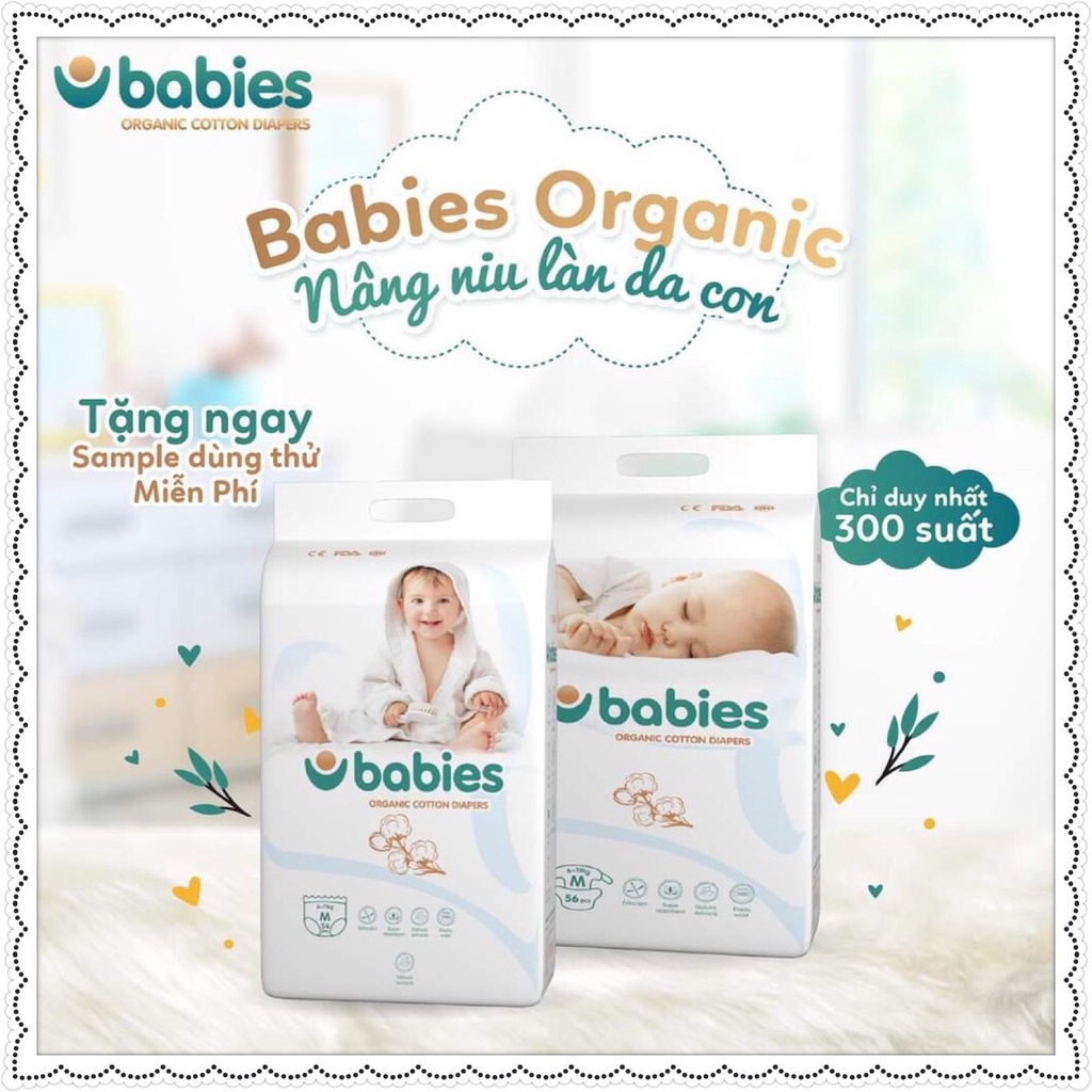 [TẶNG NGAY STICKER] Bỉm dán/quần Babies Organic các size quần M54/L50/XL46/XXL40