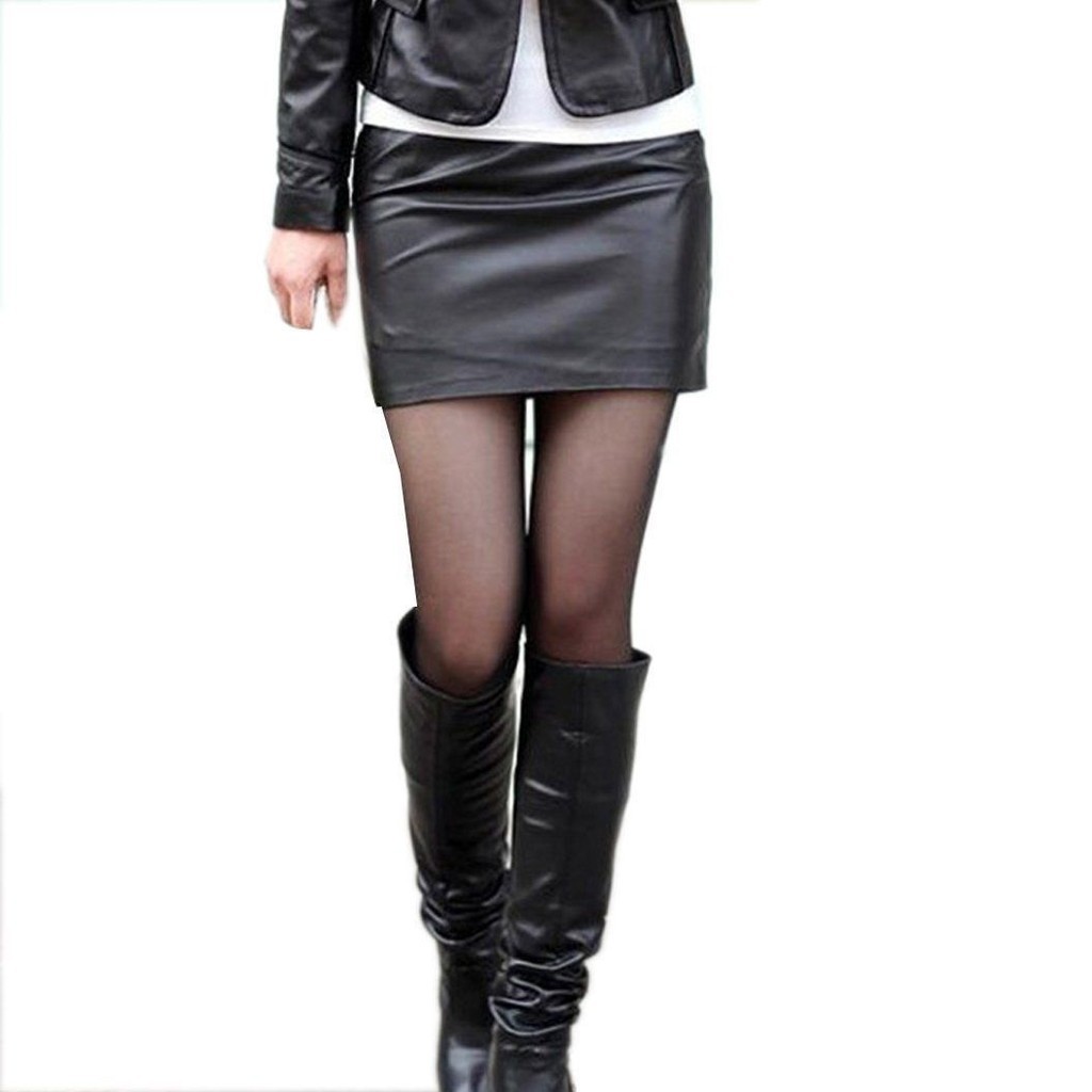 ☛☏❤Women Sexy Black PU Leather Pencil Bodycon High Waist Mini Skirt