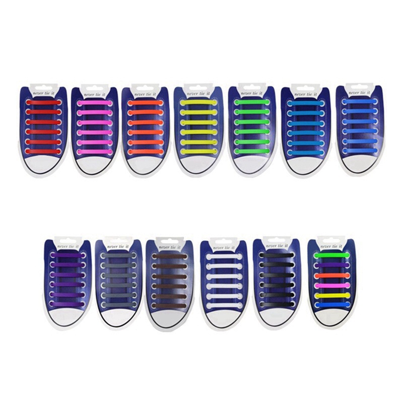 Set 12 Dây Giày Thể Thao Bằng Cao Su Silicone Co Giãn Phối Ren An Toàn Nhanh Chóng Cho Người Lớn Và Trẻ Em