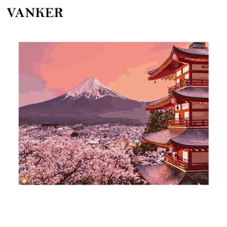 FUJI Bộ Tranh Sơn Dầu Hình Hoa Đào Nhật Bản, Kích Thước 40x50cm
