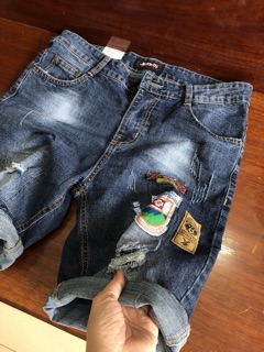 Quần short jean nam phối rách