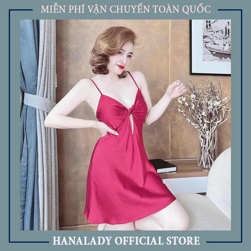 Váy ngủ lụa đầm ngủ 2 dây xoắn ngực quyến rũ kèm quần sexy V499