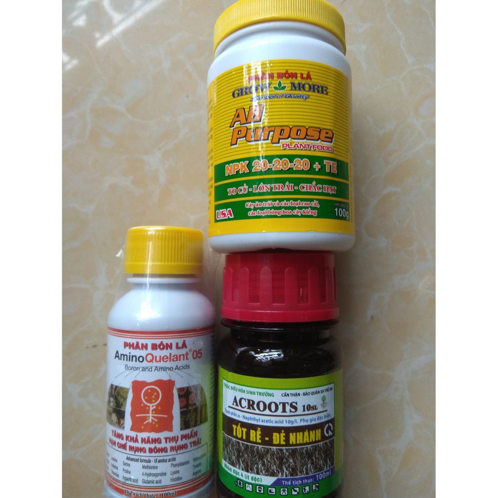 Bộ sản phẩm dưỡng cây chăm sóc phong lan ( NPK 20-20-20+Acroots+Amino Bo) - 100ml/chai