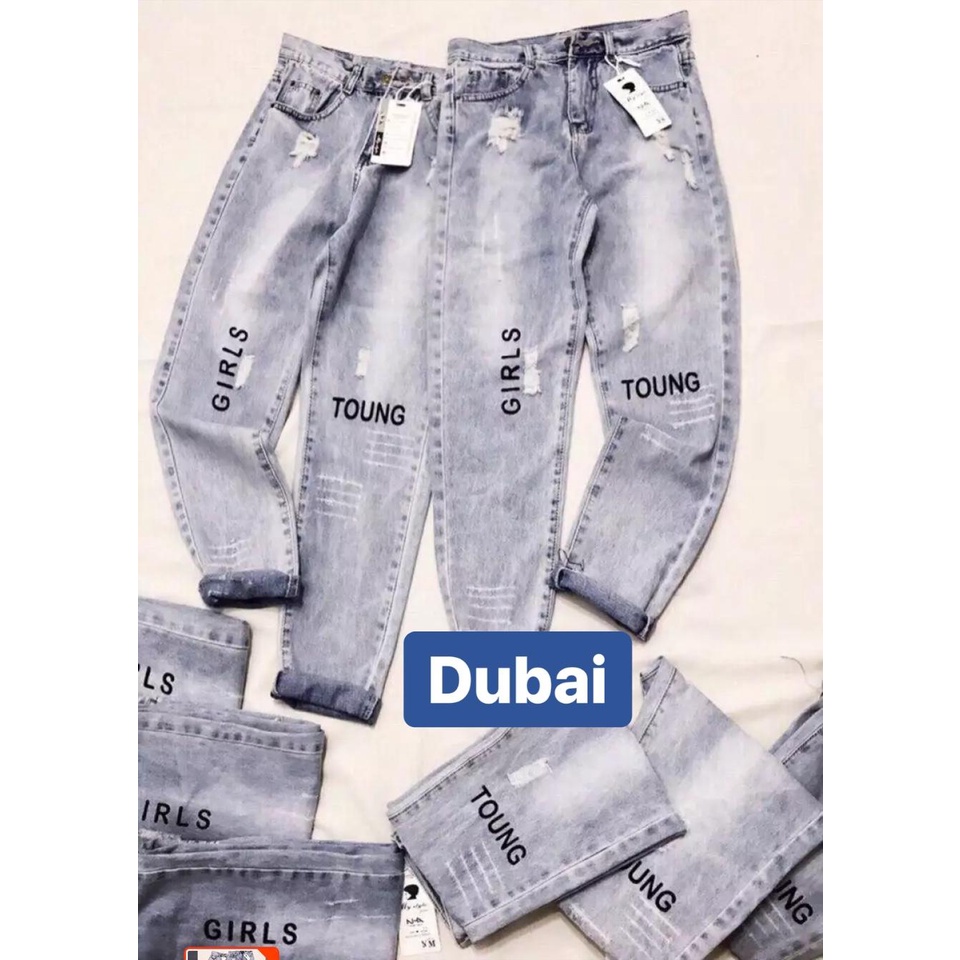 QUẦN BAGGY JEAN NỮ CHẤT BÒ XANH IN CHỮ GIRL LƯNG CAO NÂNG MÔNG NHẬT BẢN MỚI DB-3032 CAO CẤP,DUBAI FASHION