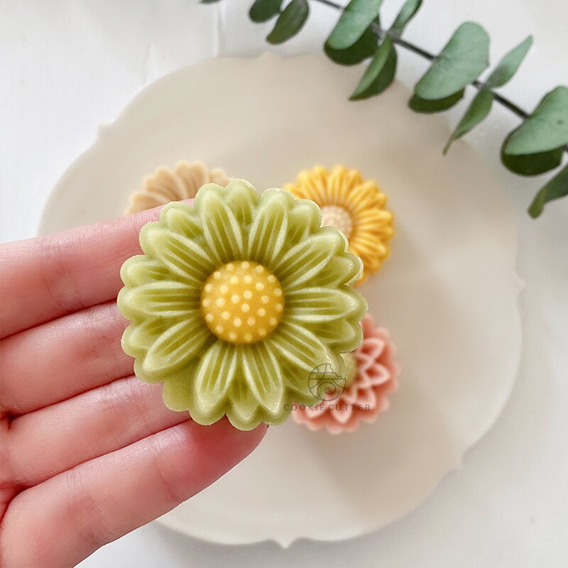 4 miếng/bộ bánh quy 50g hình hoa cúc con dấu bánh quy hoa bánh trung thu công cụ trang trí lò xo bánh nướng khuôn