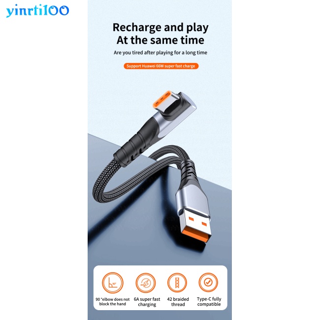 Dây Cáp Sạc Nhanh Yinrti100 Tpe + Vỏ Nhôm Cổng Usb Type C 6a Cho Điện Thoại Di Động