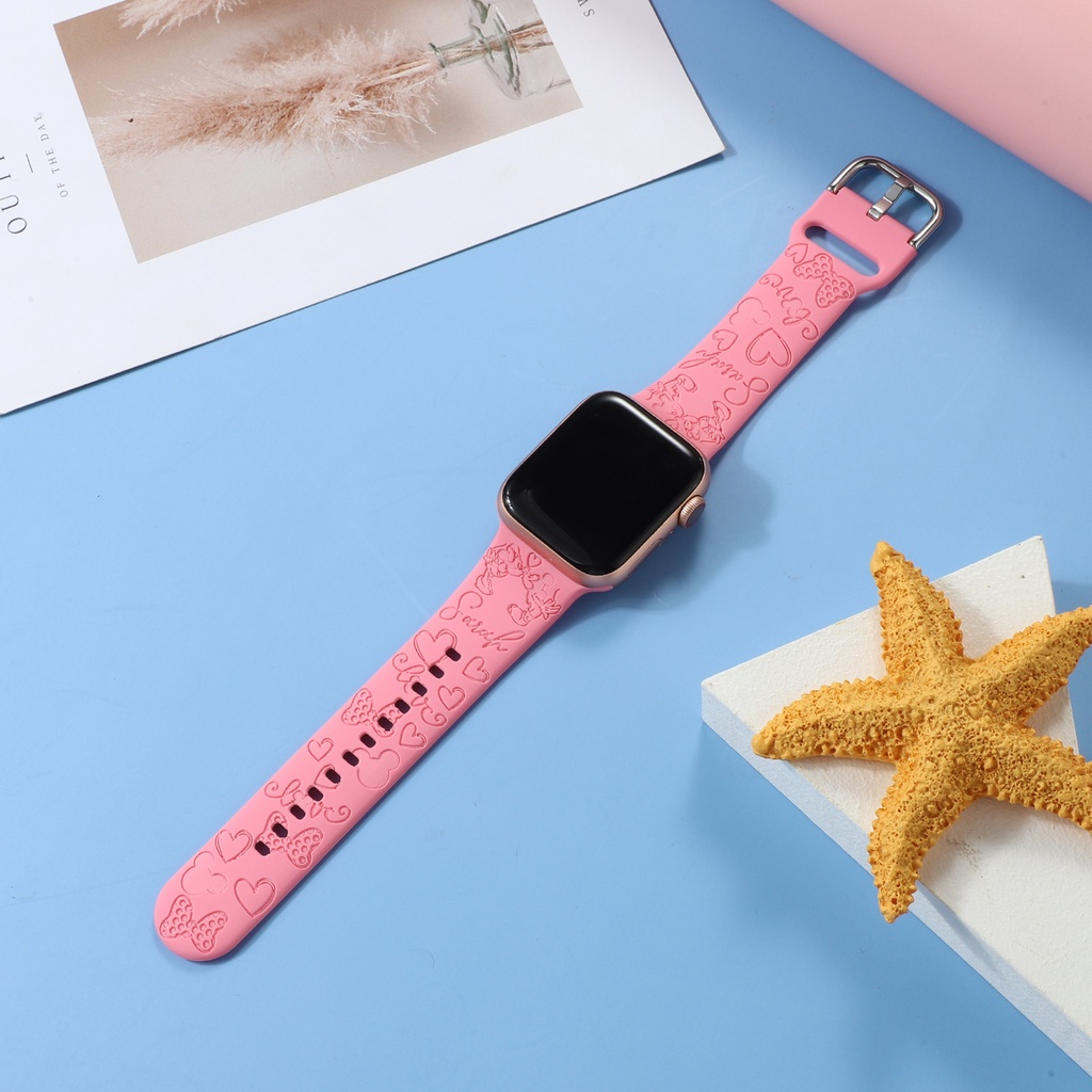 Dây Đeo Họa Tiết Hoạt Hình Mickey Minnie Cho Đồng Hồ Thông Minh Apple Watch 38mm 40mm 41mm 42mm 44mm 45mm Series 8 7 6 SE 5 4 3 2 1