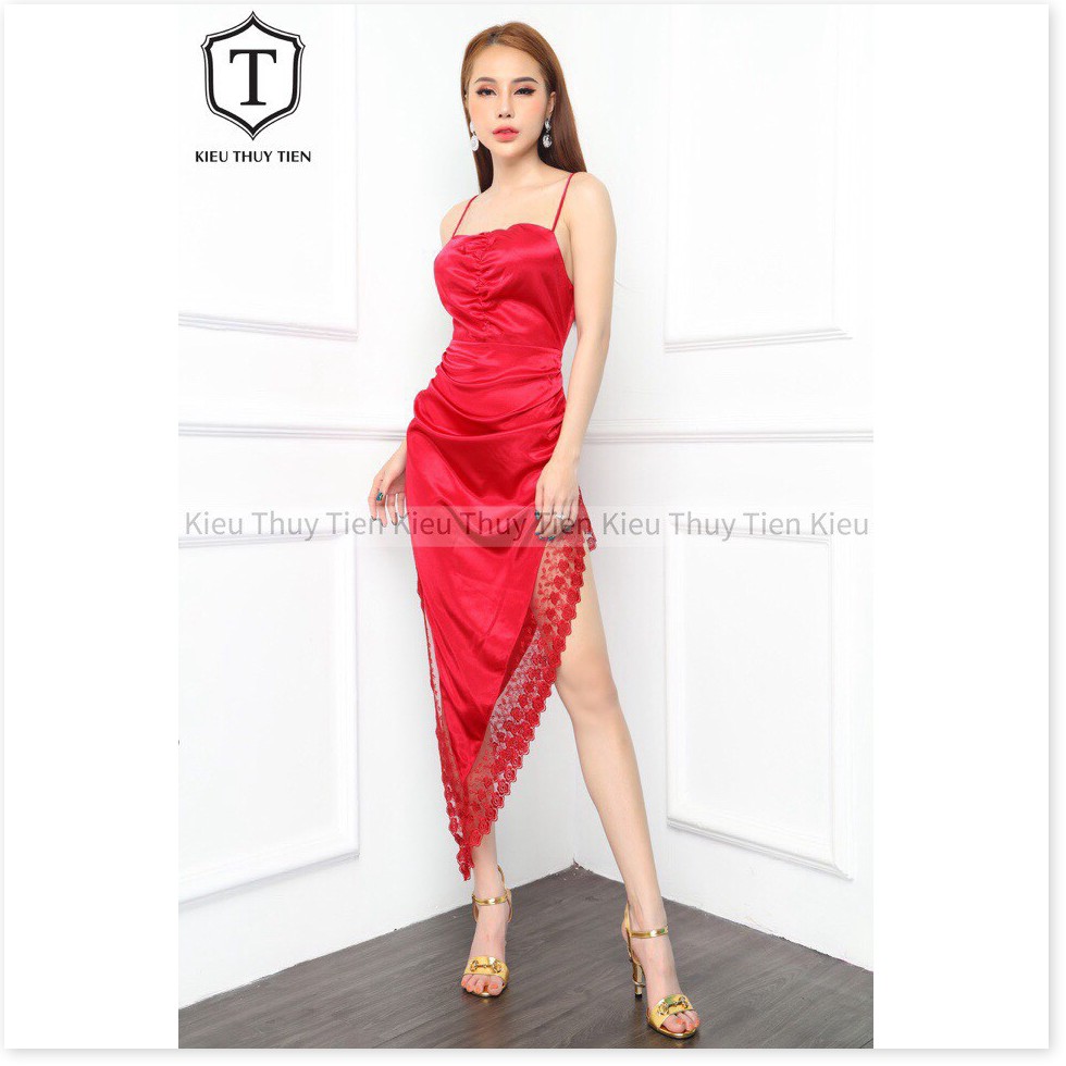 Đầm 2 dây phi lụa xẻ tà phối ren cực sexxy siêu phẩm mùa hè mới nhất 2020 HP