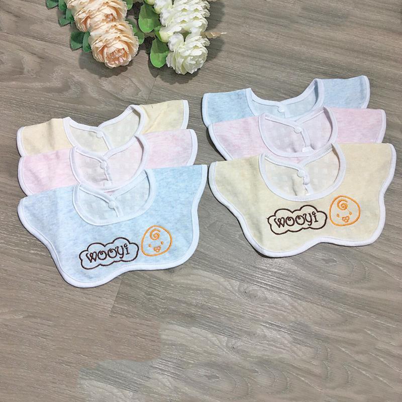 Yếm ăn dặm cho bé vải cotton sợi tre Wooyi hình hoa chống thấm siêu nhẹ set 3 cái