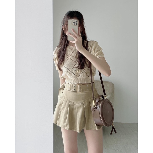 [NEW]CHÂN VÁY KAKI JEANS KÈM ĐAI XẾP LI CÓ LÓT QUẦN HÀNG QUẢNG CHÂU