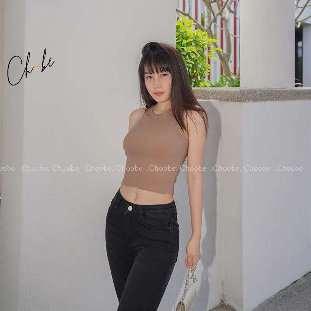 Áo croptop nữ Choobe chất cotton, áo ba lỗ cộc tay kiểu ôm vải co giãn A17