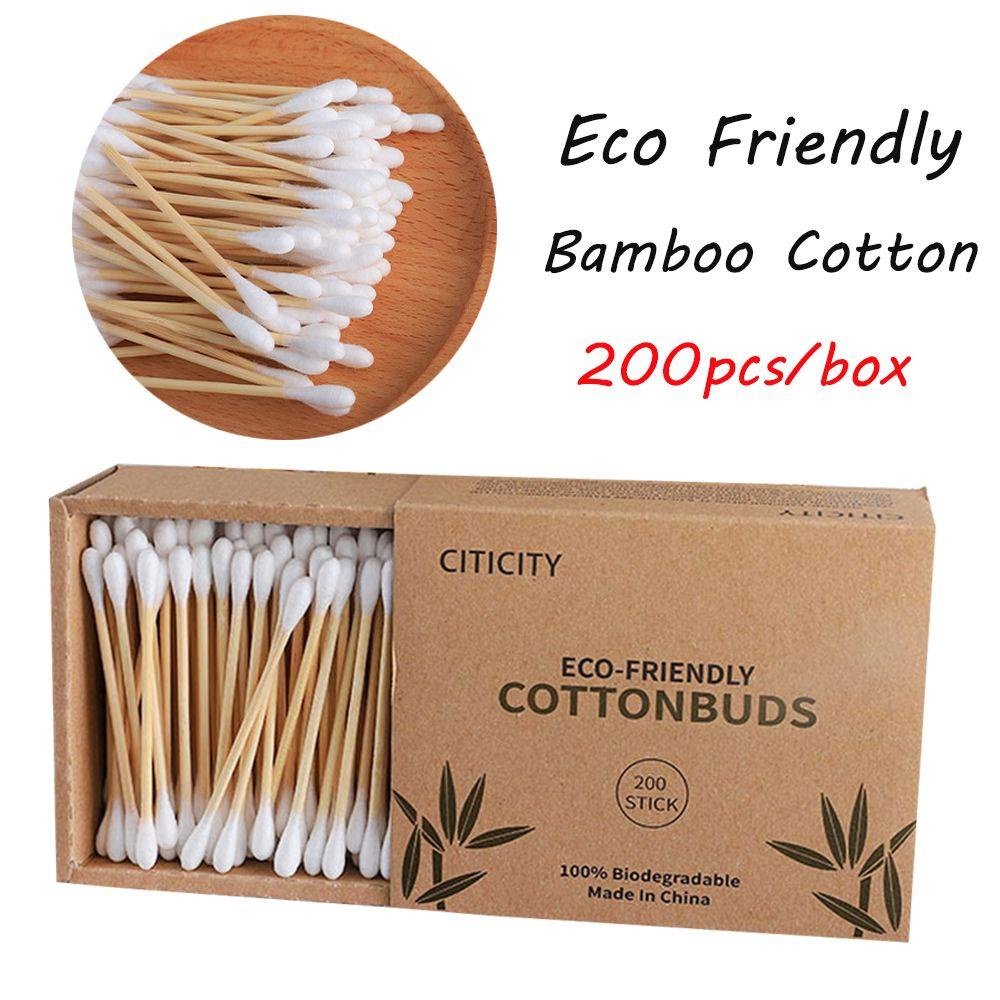 Hộp 200 Tăm Bông Bằng Gỗ Tre Tự Nhiên Thân Thiện Với Môi Trường