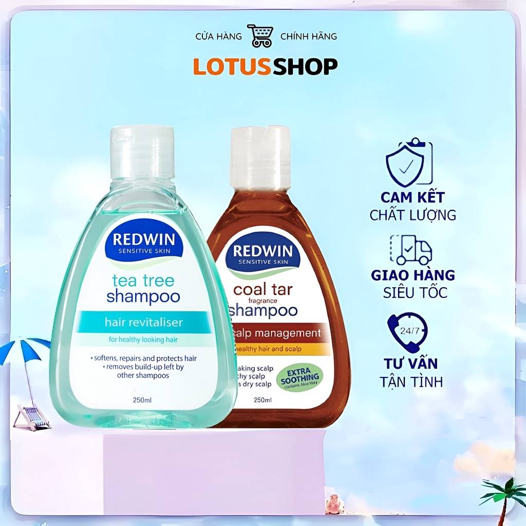 REDWIN Tea Tree/ Coal Tar Shampoo 250mL - Dầu Gội Giảm Nấm (Tea Tree) Và Giảm Gàu (Coal Tar) (LT)
