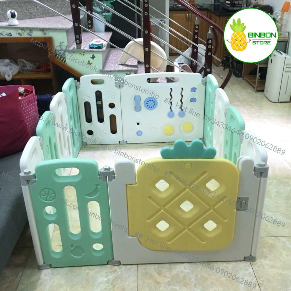 Quây nhựa gấp gọn dứa cute, quây cũi cho bé, Bộ Quây nhựa cho bé cao cấp Bin Bon
